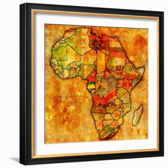 Gabon on Actual Map of Africa-michal812-Framed Premium Giclee Print