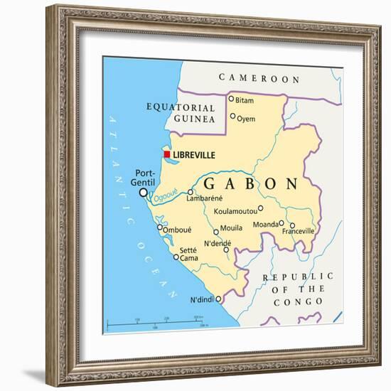 Gabon Political Map-Peter Hermes Furian-Framed Art Print