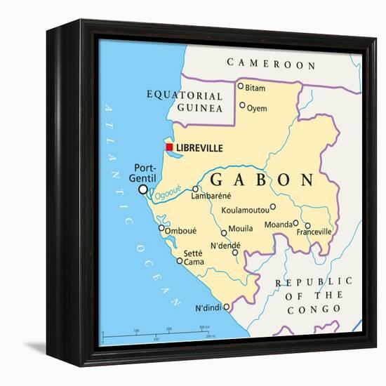 Gabon Political Map-Peter Hermes Furian-Framed Stretched Canvas