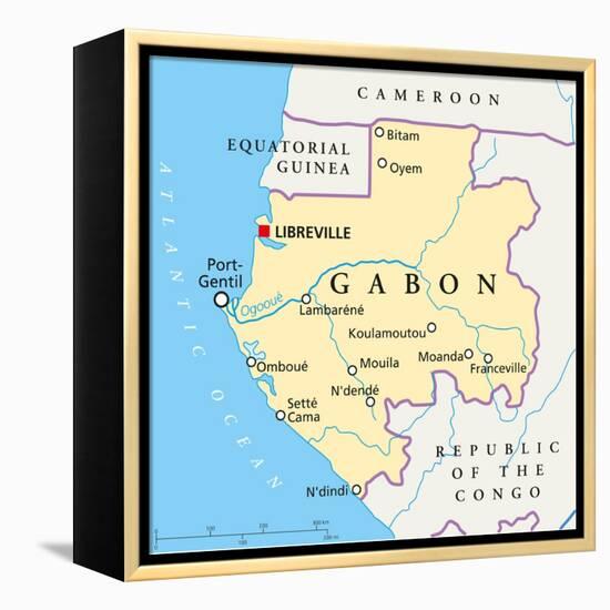 Gabon Political Map-Peter Hermes Furian-Framed Stretched Canvas