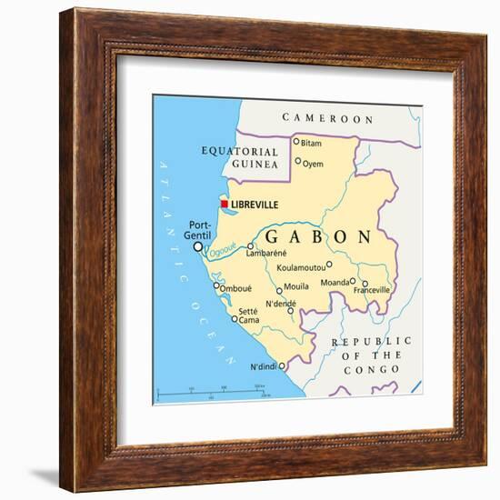 Gabon Political Map-Peter Hermes Furian-Framed Art Print