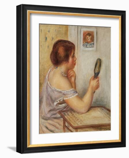 Gabrielle Holding a Mirror or Marie Dupuis Holding a Mirror with a Portrait of Coco, Early 1900S-Pierre-Auguste Renoir-Framed Giclee Print