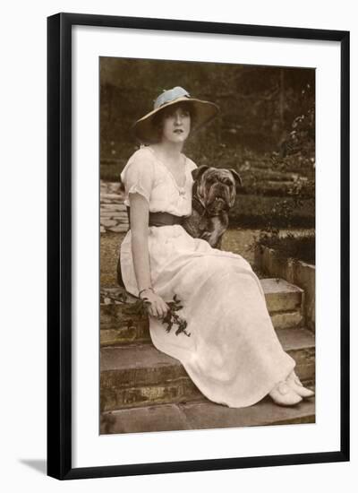 Gabrielle Ray, English Actress, with a Dog in a Garden-null-Framed Photographic Print