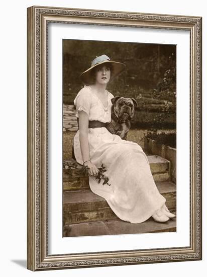 Gabrielle Ray, English Actress, with a Dog in a Garden-null-Framed Photographic Print