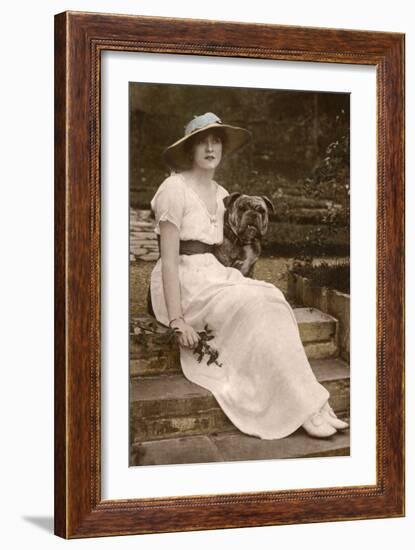 Gabrielle Ray, English Actress, with a Dog in a Garden-null-Framed Photographic Print