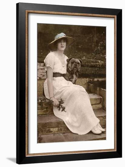 Gabrielle Ray, English Actress, with a Dog in a Garden-null-Framed Photographic Print