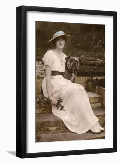 Gabrielle Ray, English Actress, with a Dog in a Garden-null-Framed Photographic Print