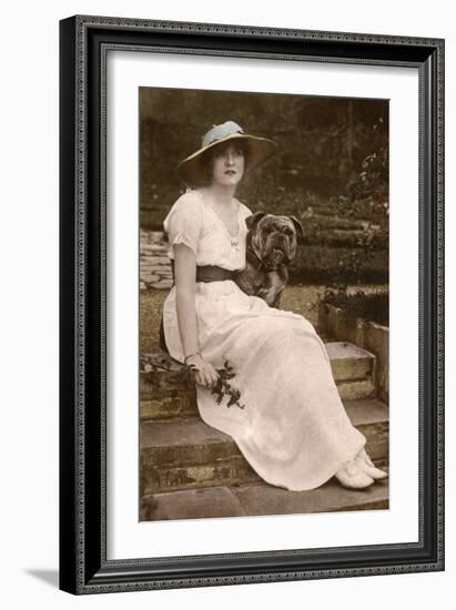 Gabrielle Ray, English Actress, with a Dog in a Garden-null-Framed Photographic Print