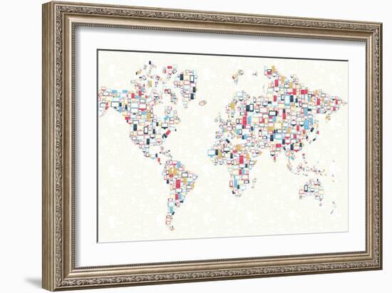 Gadgets - World Map-cienpies-Framed Art Print