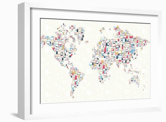 Gadgets - World Map-cienpies-Framed Art Print