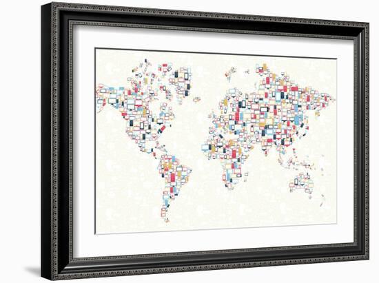 Gadgets - World Map-cienpies-Framed Art Print