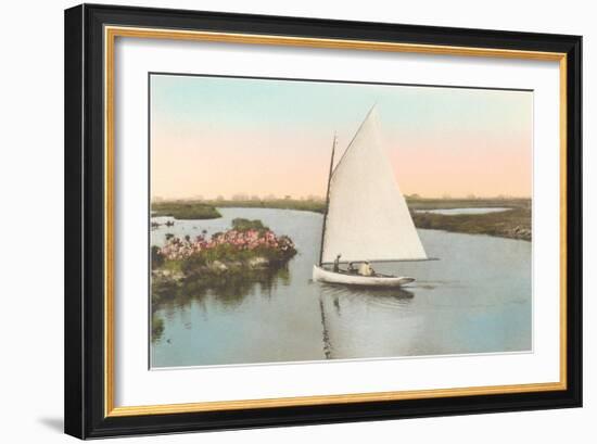 Gaff-Rigged Sailboat in Lagoon-null-Framed Art Print