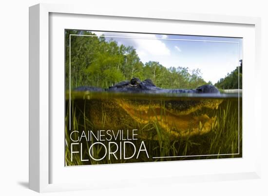 Gainesville, Florida - Alligator Underwater-Lantern Press-Framed Art Print
