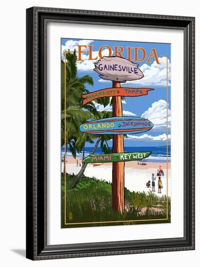 Gainesville, Florida - Destination Signpost-Lantern Press-Framed Art Print