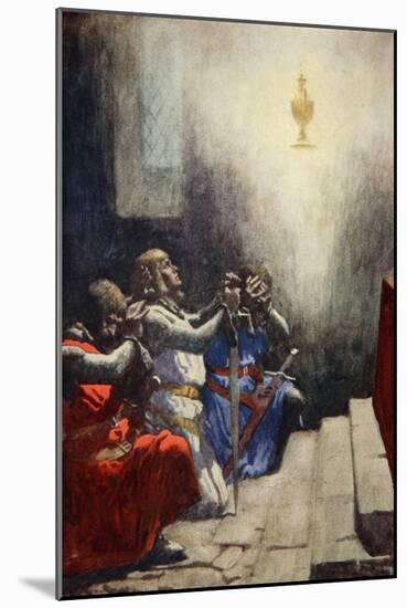 Galahad Alone Could See the Perfect Beauty of the Holy Grail, C.1925-Arthur C. Michael-Mounted Giclee Print