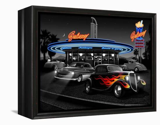 Galaxy Diner - Black and White-Helen Flint-Framed Stretched Canvas