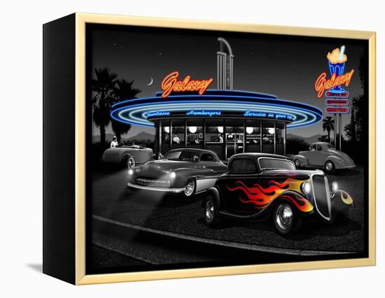 Galaxy Diner - Black and White-Helen Flint-Framed Stretched Canvas