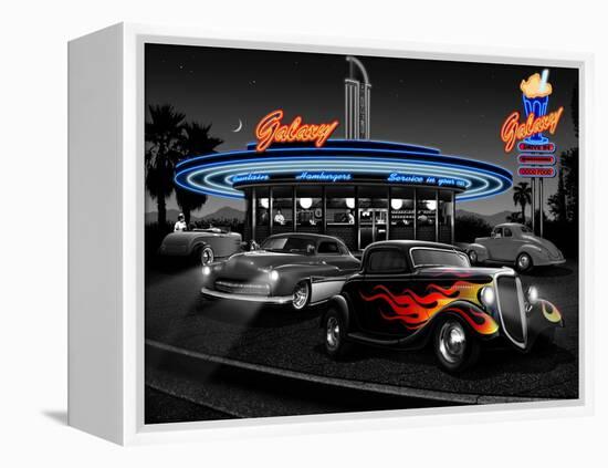 Galaxy Diner - Black and White-Helen Flint-Framed Stretched Canvas