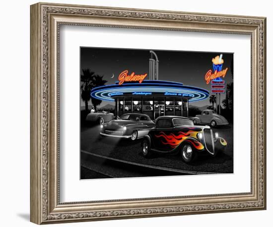 Galaxy Diner - Black and White-Helen Flint-Framed Art Print