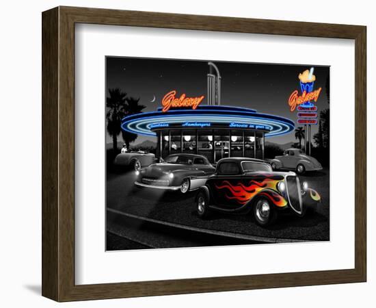 Galaxy Diner - Black and White-Helen Flint-Framed Art Print