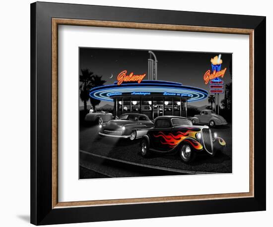 Galaxy Diner - Black and White-Helen Flint-Framed Art Print