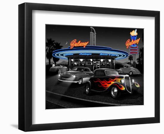 Galaxy Diner - Black and White-Helen Flint-Framed Art Print