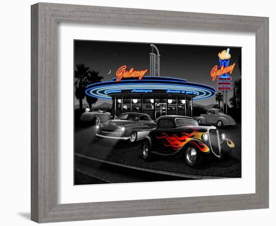 Galaxy Diner - Black and White-Helen Flint-Framed Art Print