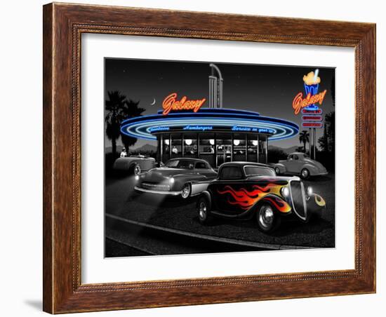 Galaxy Diner - Black and White-Helen Flint-Framed Art Print