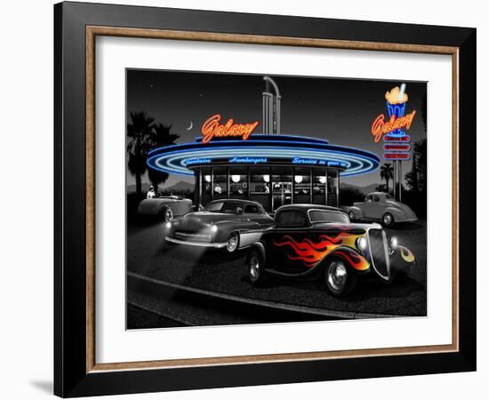 Galaxy Diner - Black and White-Helen Flint-Framed Art Print