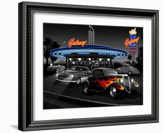 Galaxy Diner - Black and White-Helen Flint-Framed Art Print