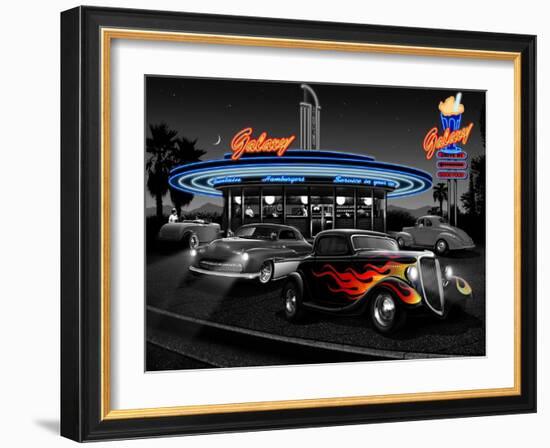 Galaxy Diner - Black and White-Helen Flint-Framed Art Print