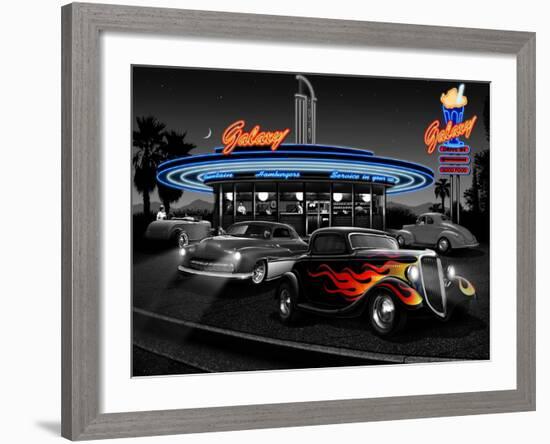 Galaxy Diner - Black and White-Helen Flint-Framed Art Print