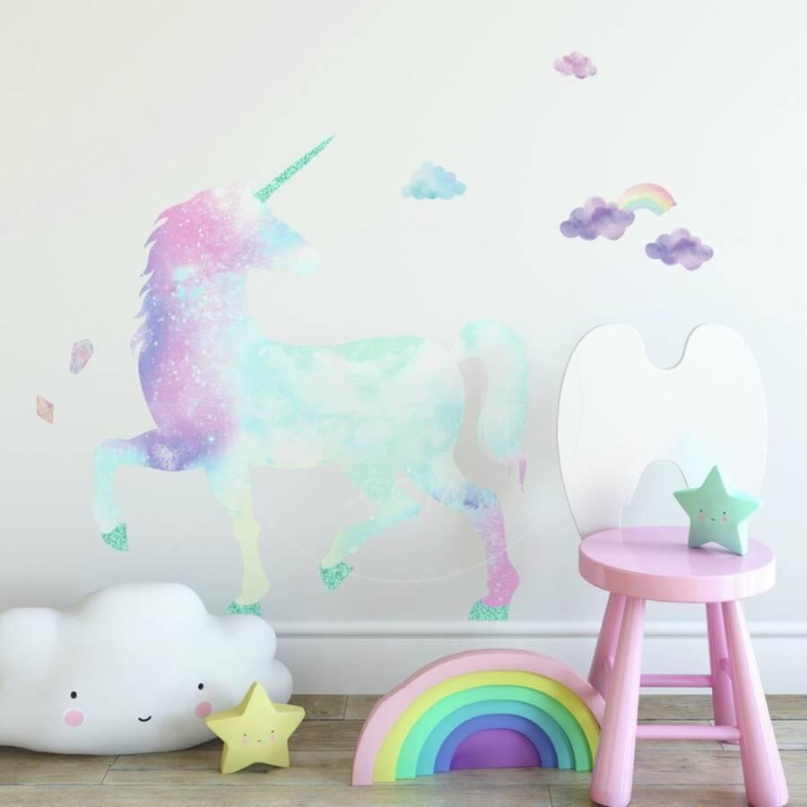 Galaxy Unicorn Peel And Stick Giant Wall Decal With Glitter Wall