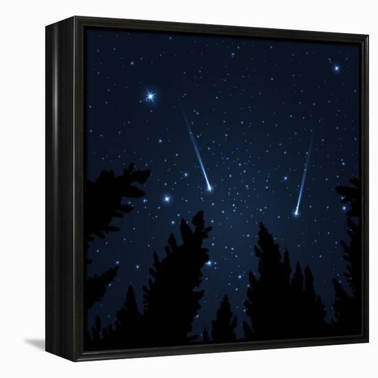 Galaxy with Framed with Pine Trees. Night Sky and Shooting Stars. Milky Way. Vector Illustration-acid2728k-Framed Stretched Canvas