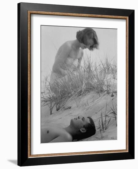 Gale Coffin with Her Finance Charles Gage Jr. on the Beach-Nina Leen-Framed Photographic Print