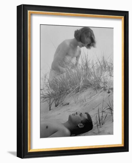 Gale Coffin with Her Finance Charles Gage Jr. on the Beach-Nina Leen-Framed Photographic Print