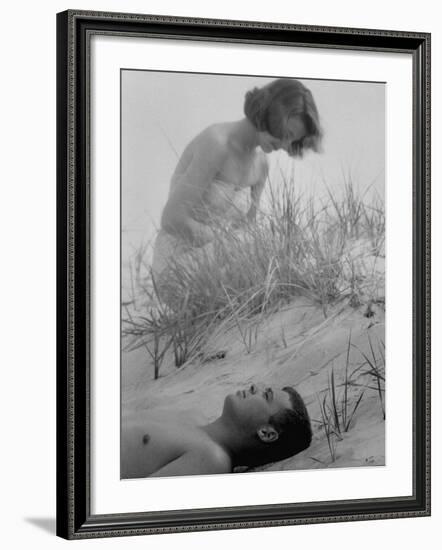 Gale Coffin with Her Finance Charles Gage Jr. on the Beach-Nina Leen-Framed Photographic Print