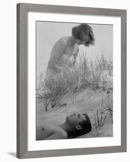 Gale Coffin with Her Finance Charles Gage Jr. on the Beach-Nina Leen-Framed Photographic Print