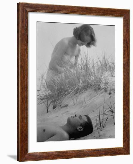 Gale Coffin with Her Finance Charles Gage Jr. on the Beach-Nina Leen-Framed Photographic Print