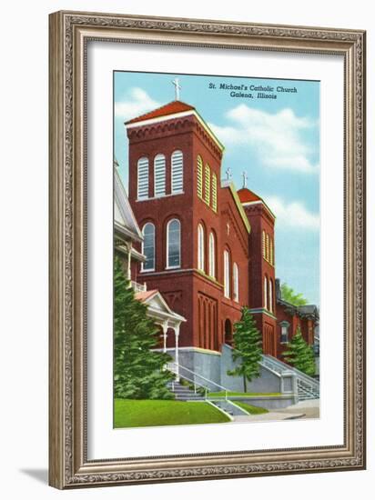 Galena, Illinois - Exterior View of St. Michael's Catholic Church, c.1955-Lantern Press-Framed Art Print