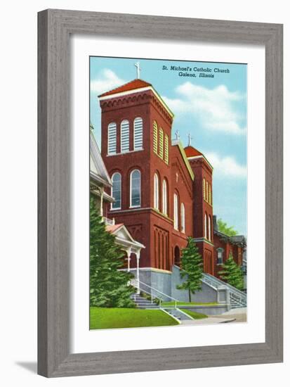 Galena, Illinois - Exterior View of St. Michael's Catholic Church, c.1955-Lantern Press-Framed Art Print