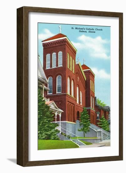 Galena, Illinois - Exterior View of St. Michael's Catholic Church, c.1955-Lantern Press-Framed Art Print