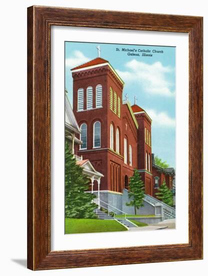 Galena, Illinois - Exterior View of St. Michael's Catholic Church, c.1955-Lantern Press-Framed Art Print