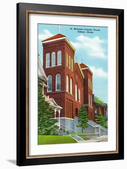 Galena, Illinois - Exterior View of St. Michael's Catholic Church, c.1955-Lantern Press-Framed Art Print