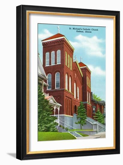 Galena, Illinois - Exterior View of St. Michael's Catholic Church, c.1955-Lantern Press-Framed Art Print