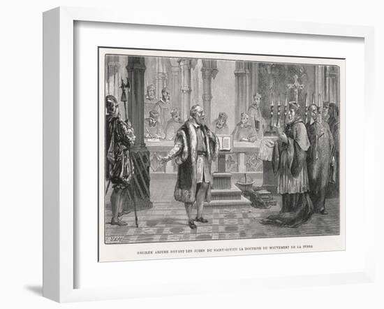 Galileo Denies the Movement of the Earth to the Judges of the Holy Office-Louis Figuier-Framed Art Print