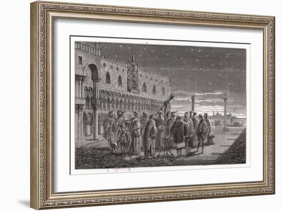 Galileo Shows the Satellites of Jupiter to Venetian Senators-Louis Figuier-Framed Art Print