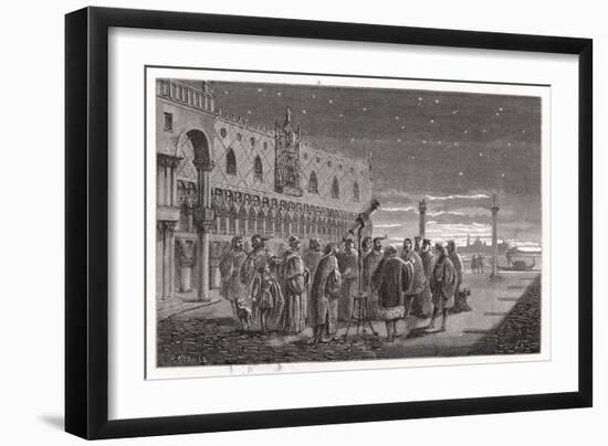 Galileo Shows the Satellites of Jupiter to Venetian Senators-Louis Figuier-Framed Art Print