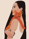 Young woman holding a cat in bright decorated interior.-Galina Kamenskaya-Premium Giclee Print