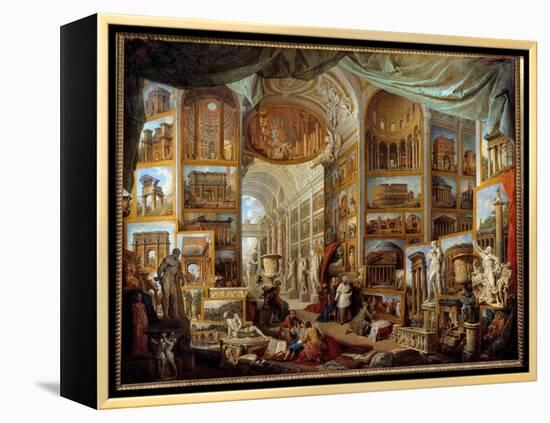 Gallery of a Collector. Gallery of Views of Ancient Rome. Painting by Giovanni Paolo Pannini (Panin-Giovanni Paolo Pannini or Panini-Framed Premier Image Canvas